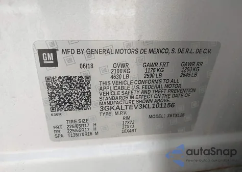 2019 GMC Terrain Sle из США, поврежденный, VIN 3GKALTEV3KL101156